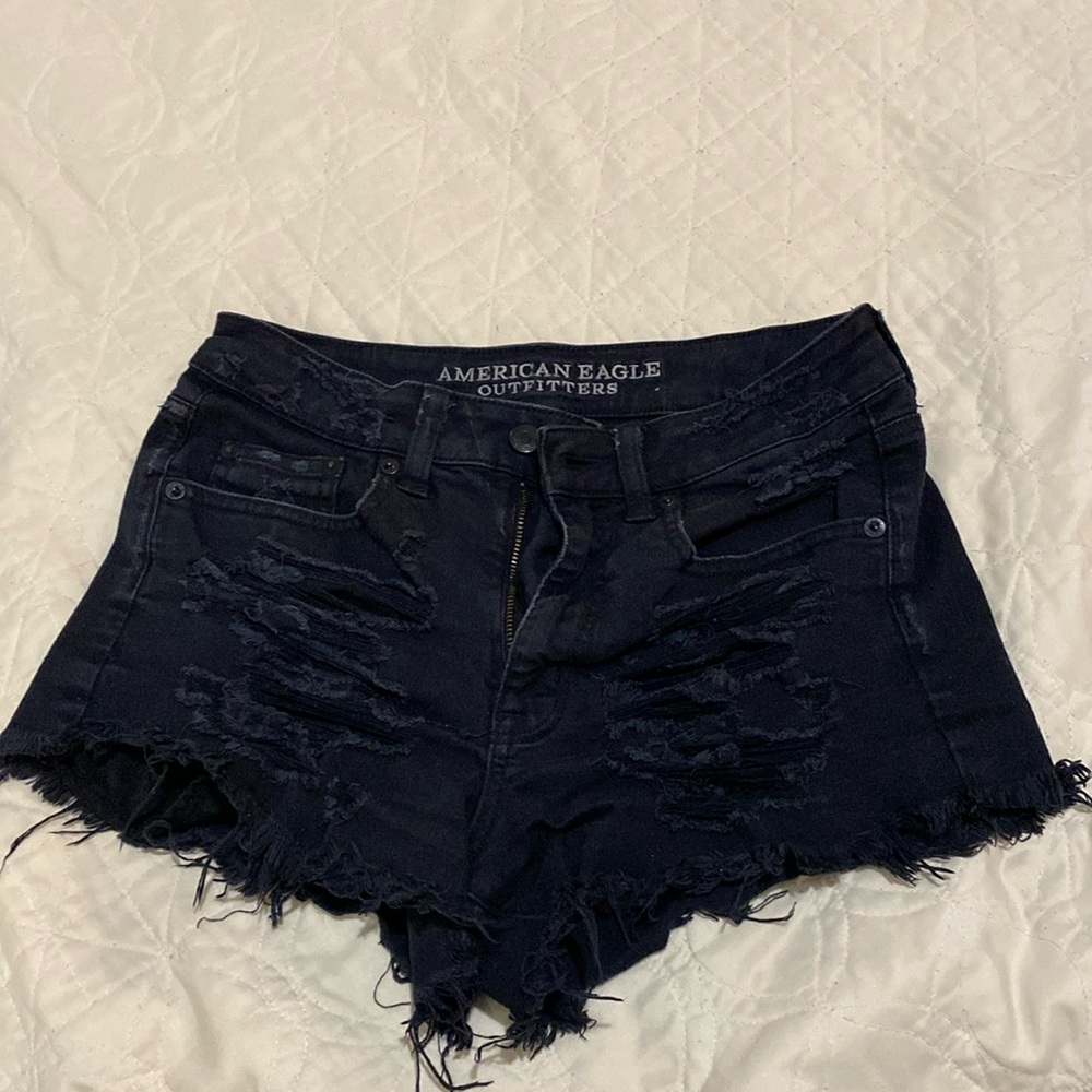 AE size 2 distressed shorts black